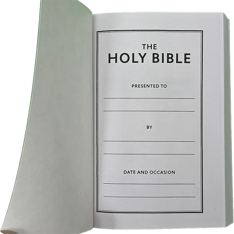 King James V Pocket Bible with Purple Soft Cover opened to presentation page